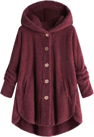Tops Cardigan Women Plus Jacket Coat Wool Size Hooded Winter Plush Button Loose Women's Coat Drape Front