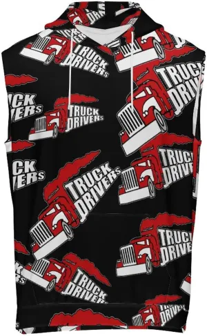 Trailer Truck Men's Workout Tank Tops Sleeveless Running Shirts With Hoodie Workout Hooded