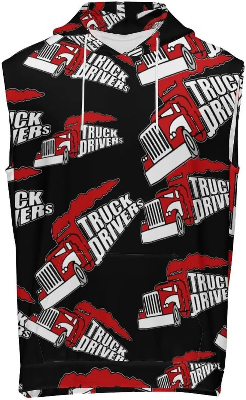 Trailer Truck Men's Workout Tank Tops Sleeveless Running Shirts With Hoodie Workout Hooded