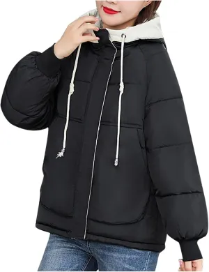 tuduoms Teen Girls Cute Hooded Winter Jackets Drawstring Warm Quilted Lightweight Puffer Down Coats Thicken Parkas Outwear