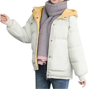 tuduoms Teen Girls Cute Hooded Winter Jackets Drawstring Warm Quilted Lightweight Puffer Down Coats Thicken Parkas Outwear