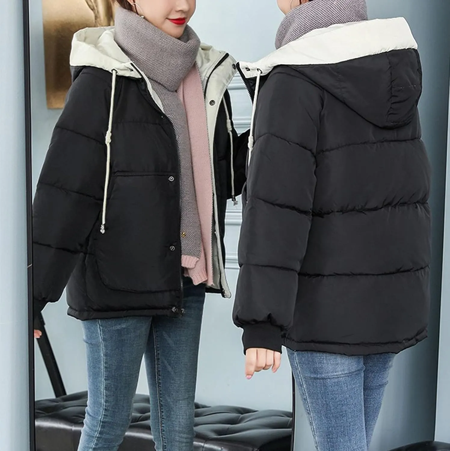 tuduoms Teen Girls Cute Hooded Winter Jackets Drawstring Warm Quilted Lightweight Puffer Down Coats Thicken Parkas Outwear