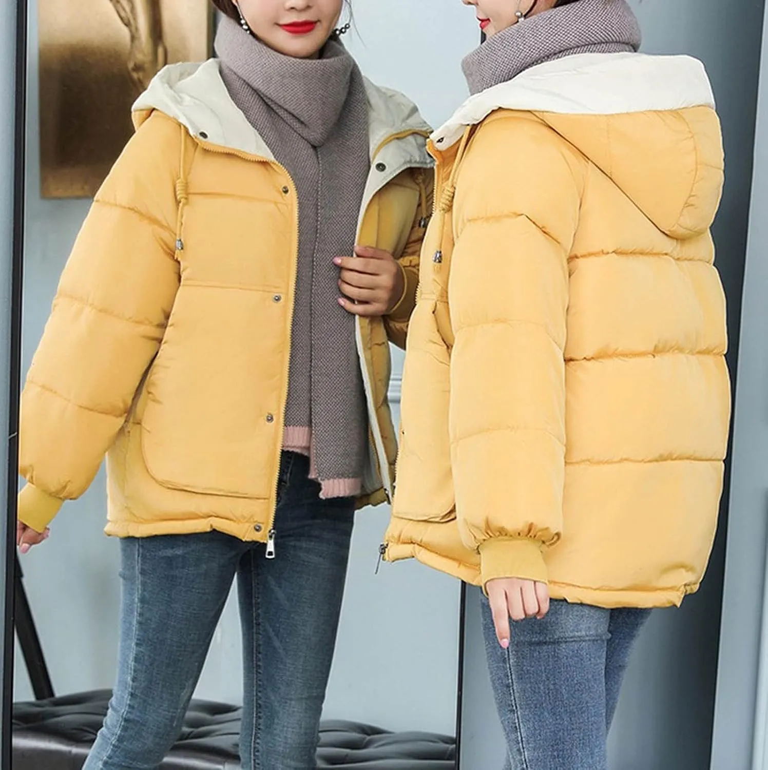 tuduoms Teen Girls Cute Hooded Winter Jackets Drawstring Warm Quilted Lightweight Puffer Down Coats Thicken Parkas Outwear