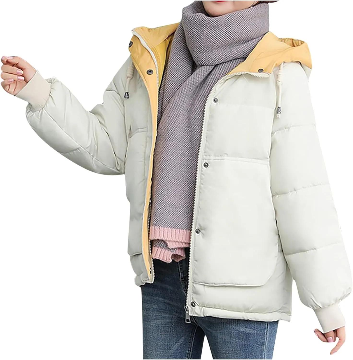 tuduoms Teen Girls Cute Hooded Winter Jackets Drawstring Warm Quilted Lightweight Puffer Down Coats Thicken Parkas Outwear