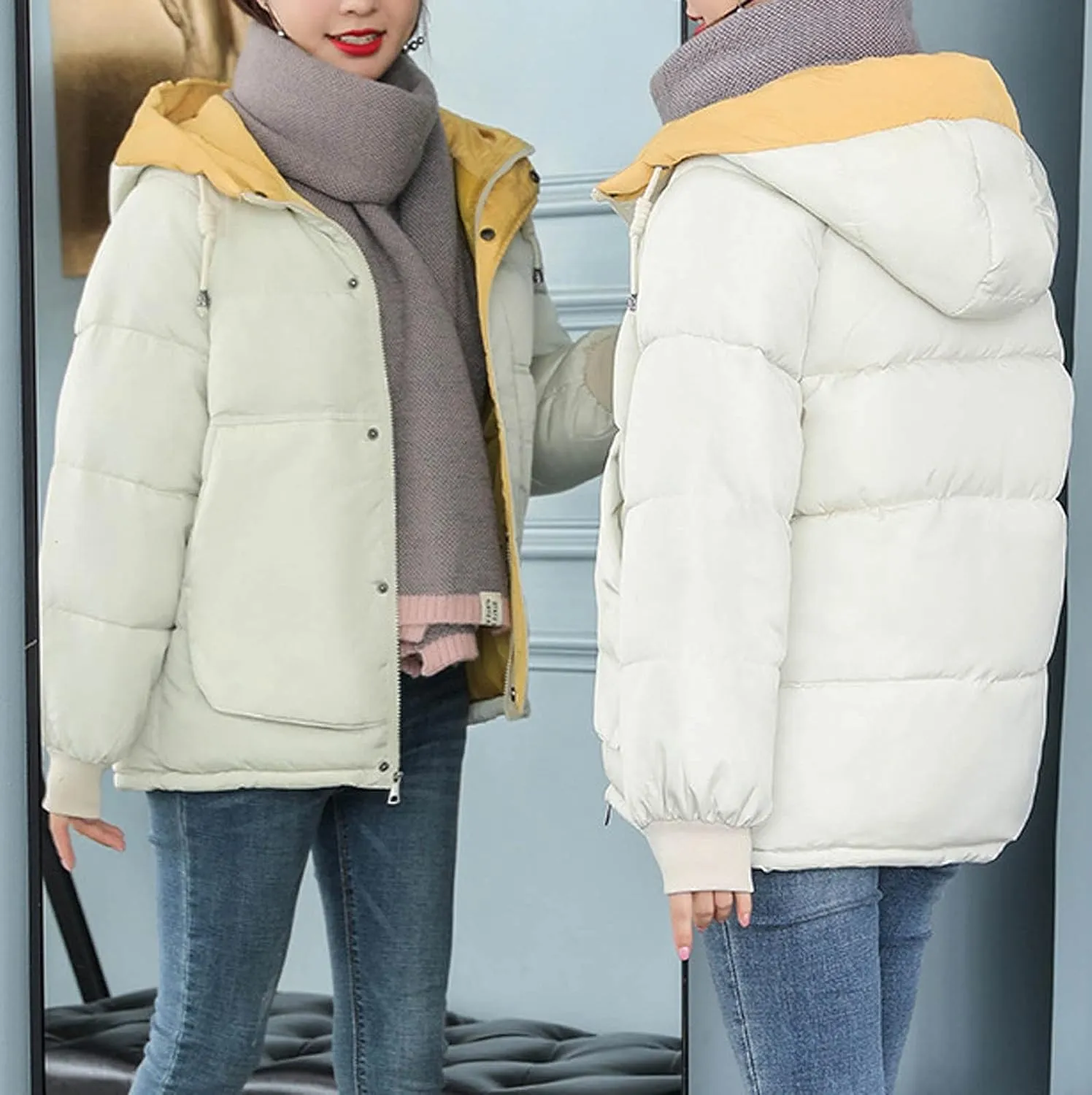 tuduoms Teen Girls Cute Hooded Winter Jackets Drawstring Warm Quilted Lightweight Puffer Down Coats Thicken Parkas Outwear
