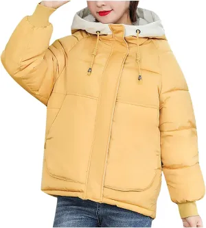tuduoms Teen Girls Cute Hooded Winter Jackets Drawstring Warm Quilted Lightweight Puffer Down Coats Thicken Parkas Outwear