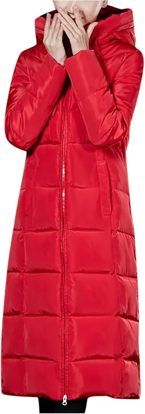 tuduoms Winter Jackets Women Plus Size Maxi Long Down Jacket Warm Puffer Quilted Packable Slim Parka Coat Outwear Overcoat