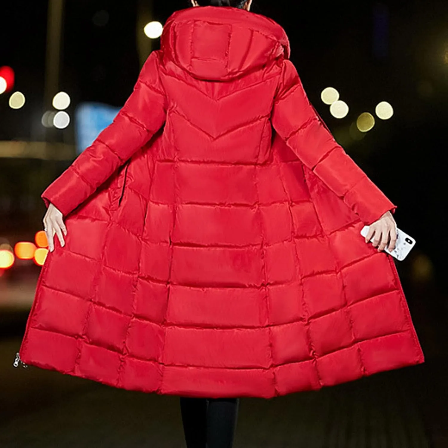 tuduoms Winter Jackets Women Plus Size Maxi Long Down Jacket Warm Puffer Quilted Packable Slim Parka Coat Outwear Overcoat