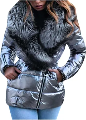 tuduoms Womens Ladies Winter Jackets Luxury Warm Shining Short Puffer Down Coats Lightweight Outerwear Zipper Parka Jacket