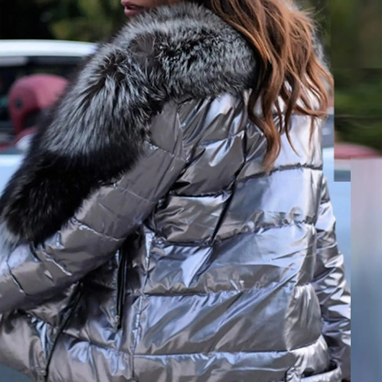 tuduoms Womens Ladies Winter Jackets Luxury Warm Shining Short Puffer Down Coats Lightweight Outerwear Zipper Parka Jacket