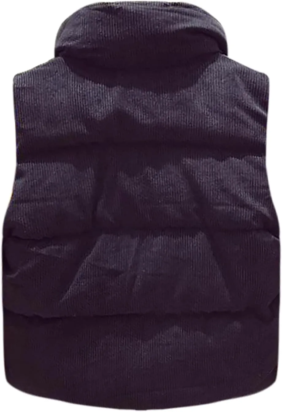 tuduoms Women's Vests Warm Puffer Vest Winter Casual Corduroy Jacket Gilet Light Packable Down Waistcoat Snaps Zip Outwear