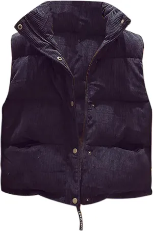 tuduoms Women's Vests Warm Puffer Vest Winter Casual Corduroy Jacket Gilet Light Packable Down Waistcoat Snaps Zip Outwear