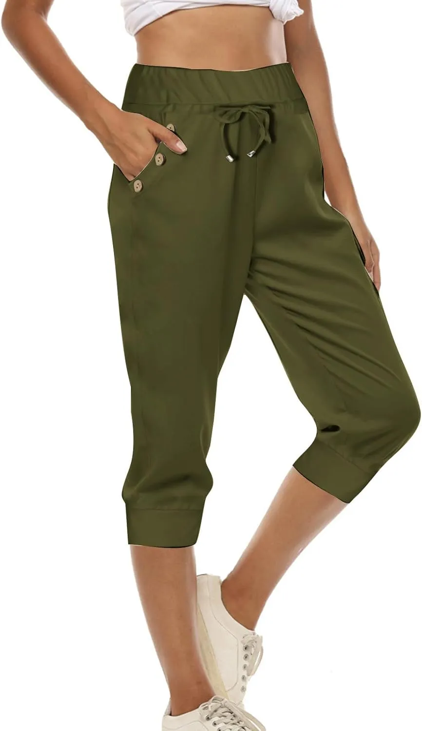 TUNUSKAT Womens Capri Sweatpants Lounge Cropped Joggers High Waisted Running Hiking Capris Stretch 3/4 Yoga Pants with Pocket