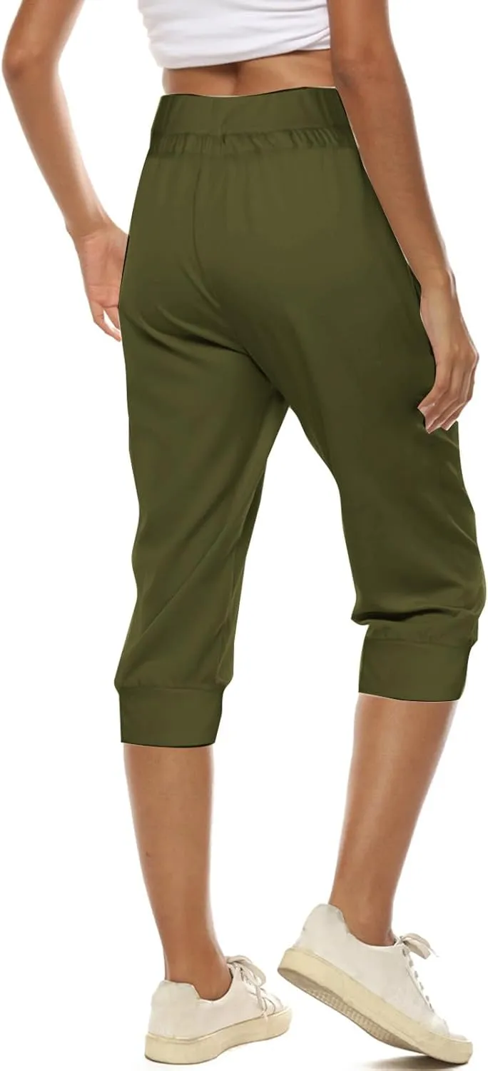TUNUSKAT Womens Capri Sweatpants Lounge Cropped Joggers High Waisted Running Hiking Capris Stretch 3/4 Yoga Pants with Pocket