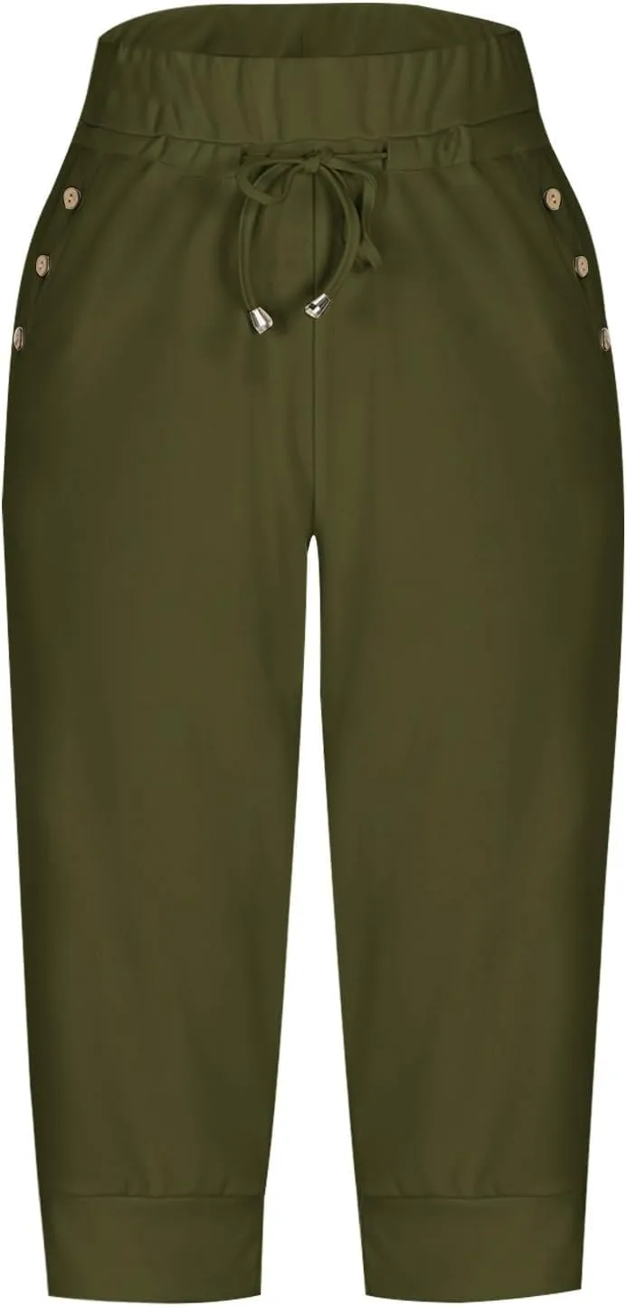 TUNUSKAT Womens Capri Sweatpants Lounge Cropped Joggers High Waisted Running Hiking Capris Stretch 3/4 Yoga Pants with Pocket