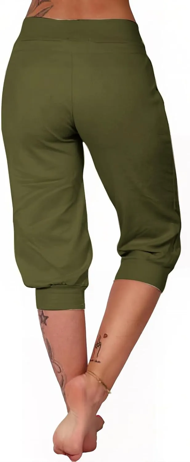 TUNUSKAT Womens Capri Sweatpants Lounge Cropped Joggers High Waisted Running Hiking Capris Stretch 3/4 Yoga Pants with Pocket