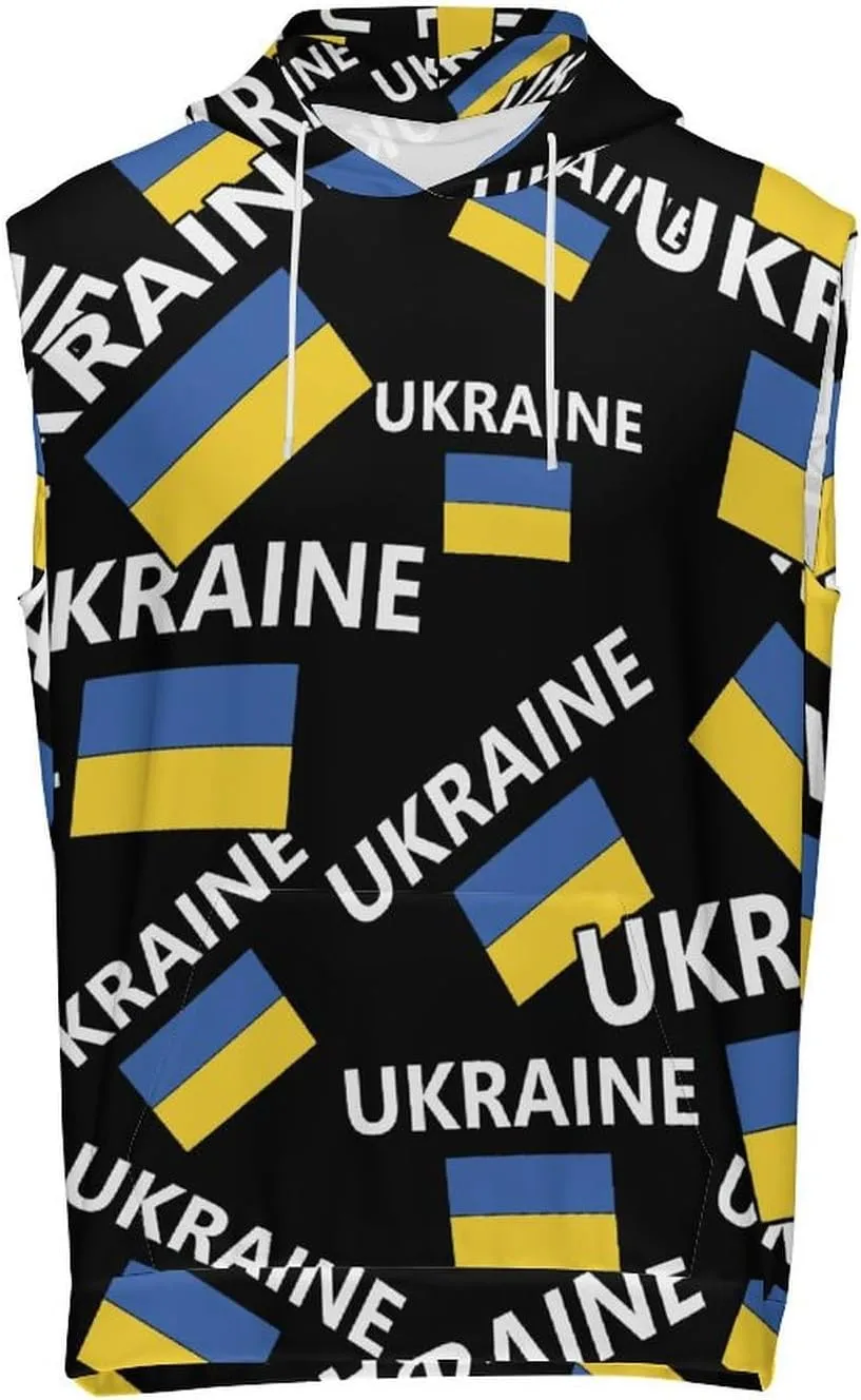 Ukrainian Flag Men's Workout Tank Tops Sleeveless Running Shirts With Hoodie Workout Hooded