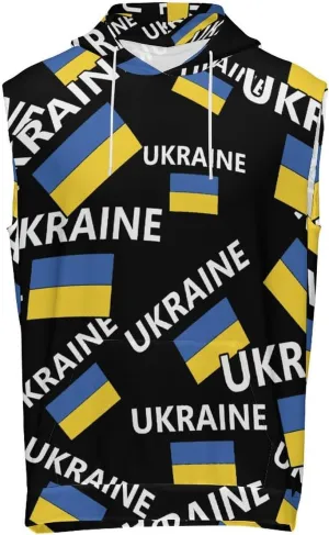 Ukrainian Flag Men's Workout Tank Tops Sleeveless Running Shirts With Hoodie Workout Hooded