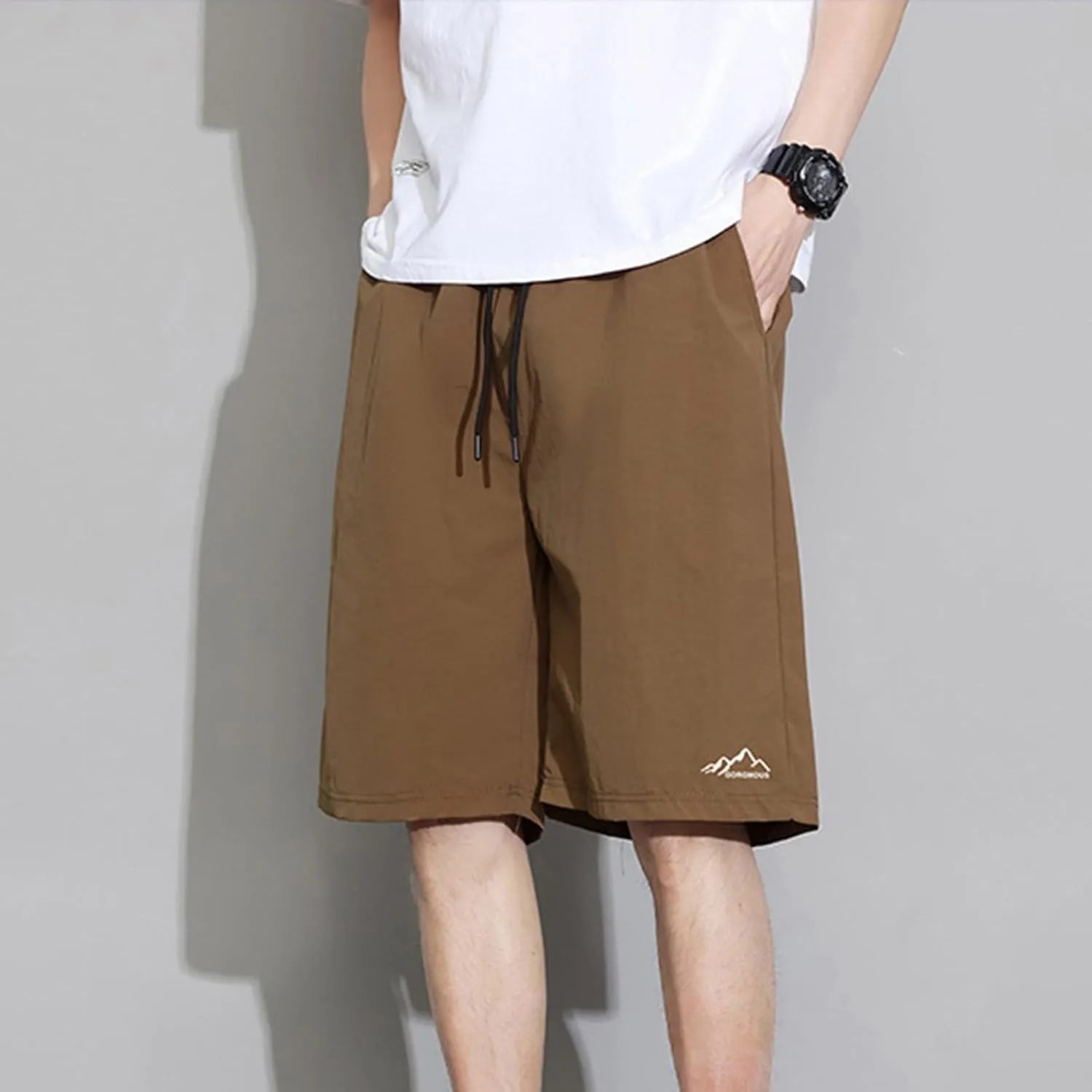 Unisex Athletic Shorts Ice Silk Quick Drying Stretch Shorts for Women Men Summer Workout Gym with Zipper Pockets