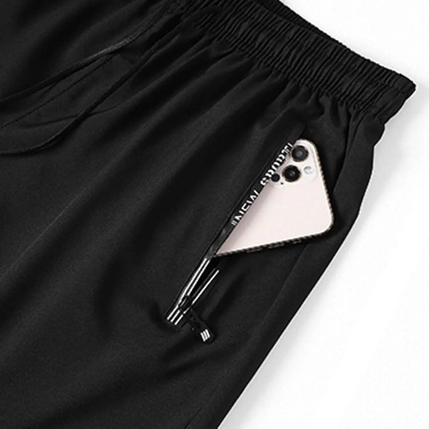 Unisex Athletic Shorts Ice Silk Quick Drying Stretch Shorts for Women Men Summer Workout Gym with Zipper Pockets