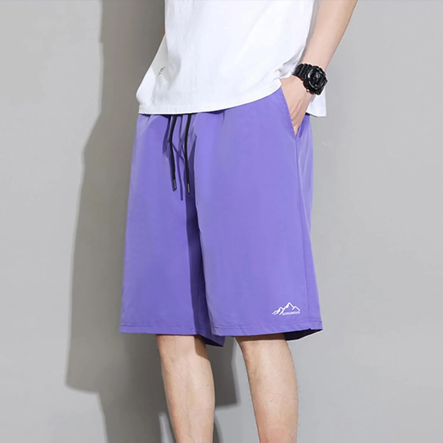 Unisex Athletic Shorts Ice Silk Quick Drying Stretch Shorts for Women Men Summer Workout Gym with Zipper Pockets