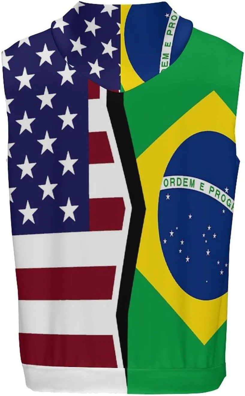 U.S. And Brazilian Flag Men's Workout Tank Tops Sleeveless Running Shirts With Hoodie Workout Hooded