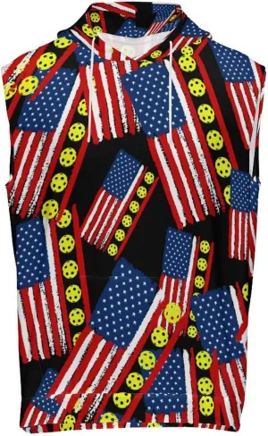 U.S. Flag Pickle Sports Ball Men's Workout Tank Tops Sleeveless Running Shirts With Hoodie Workout Hooded