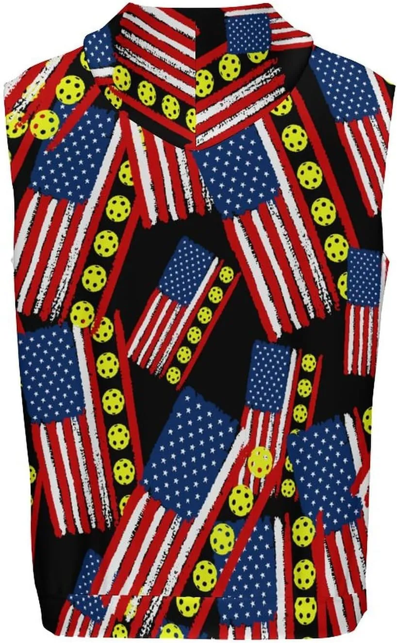 U.S. Flag Pickle Sports Ball Men's Workout Tank Tops Sleeveless Running Shirts With Hoodie Workout Hooded