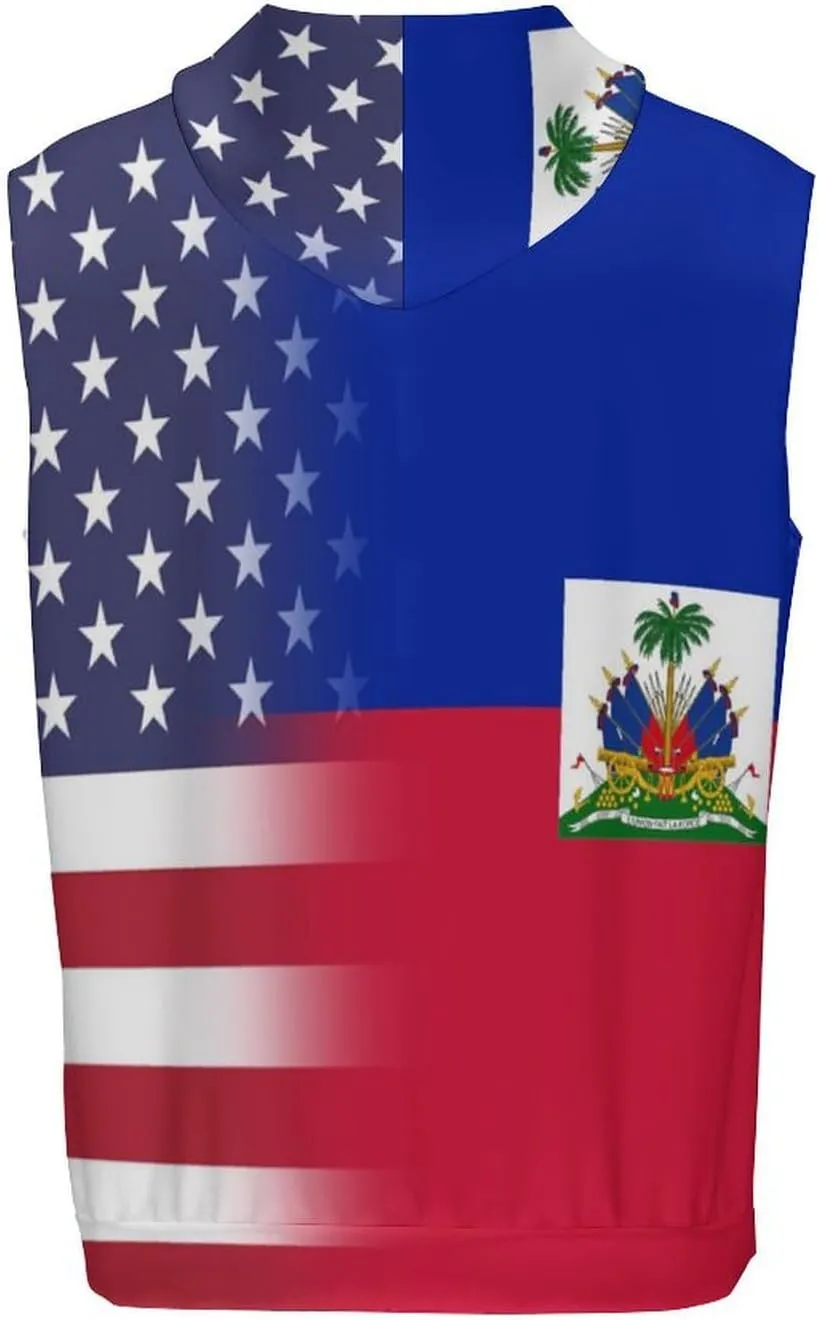U.S. Haiti Flag Men's Workout Tank Tops Sleeveless Running Shirts With Hoodie Workout Hooded