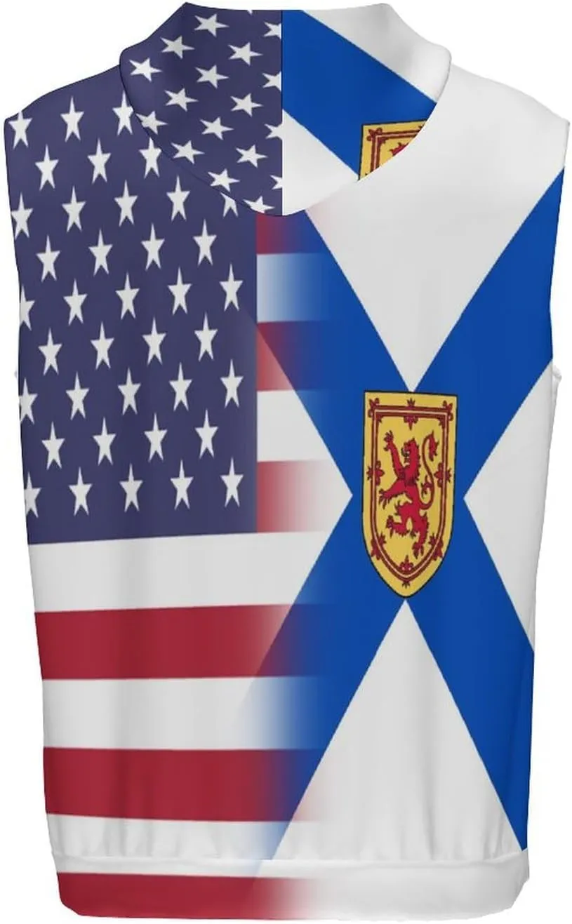 U.S. Nova Scotia Flag Men's Workout Tank Tops Sleeveless Running Shirts With Hoodie Workout Hooded