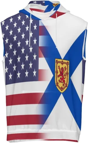 U.S. Nova Scotia Flag Men's Workout Tank Tops Sleeveless Running Shirts With Hoodie Workout Hooded