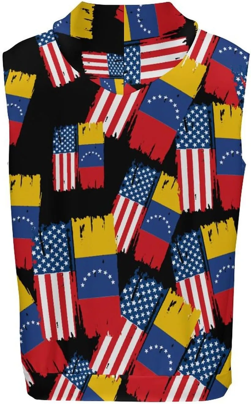 U.S. Venezuela Flag Men's Workout Tank Tops Sleeveless Running Shirts With Hoodie Workout Hooded