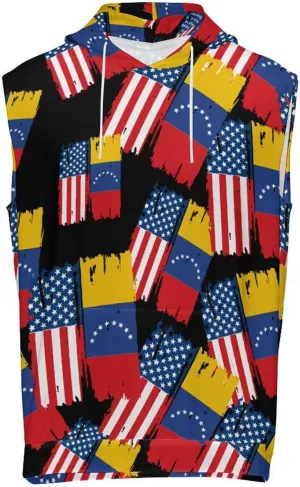 U.S. Venezuela Flag Men's Workout Tank Tops Sleeveless Running Shirts With Hoodie Workout Hooded