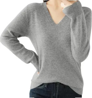 V Neck Cashmere Sweater for Women Fashion Soft Warm Long Sleeve Sweaters Solid Color Lightweight Cozy Trendy Outfits