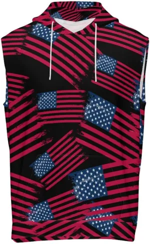 Vintage U.S. Flag Men's Workout Tank Tops Sleeveless Running Shirts With Hoodie Workout Hooded