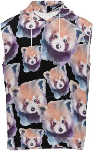 Watercolor Cute Red Panda Men's Workout Tank Tops Sleeveless Running Shirts With Hoodie Workout Hooded