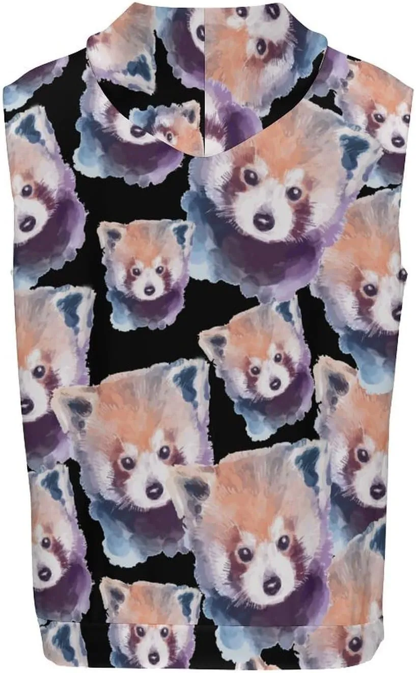 Watercolor Cute Red Panda Men's Workout Tank Tops Sleeveless Running Shirts With Hoodie Workout Hooded