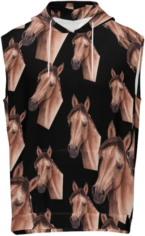 Watercolor Hand Painted Horse Men's Workout Tank Tops Sleeveless Running Shirts With Hoodie Workout Hooded