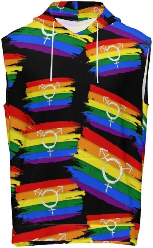 Watercolor Rainbow Spectrum Flag Men's Workout Tank Tops Sleeveless Running Shirts With Hoodie Workout Hooded