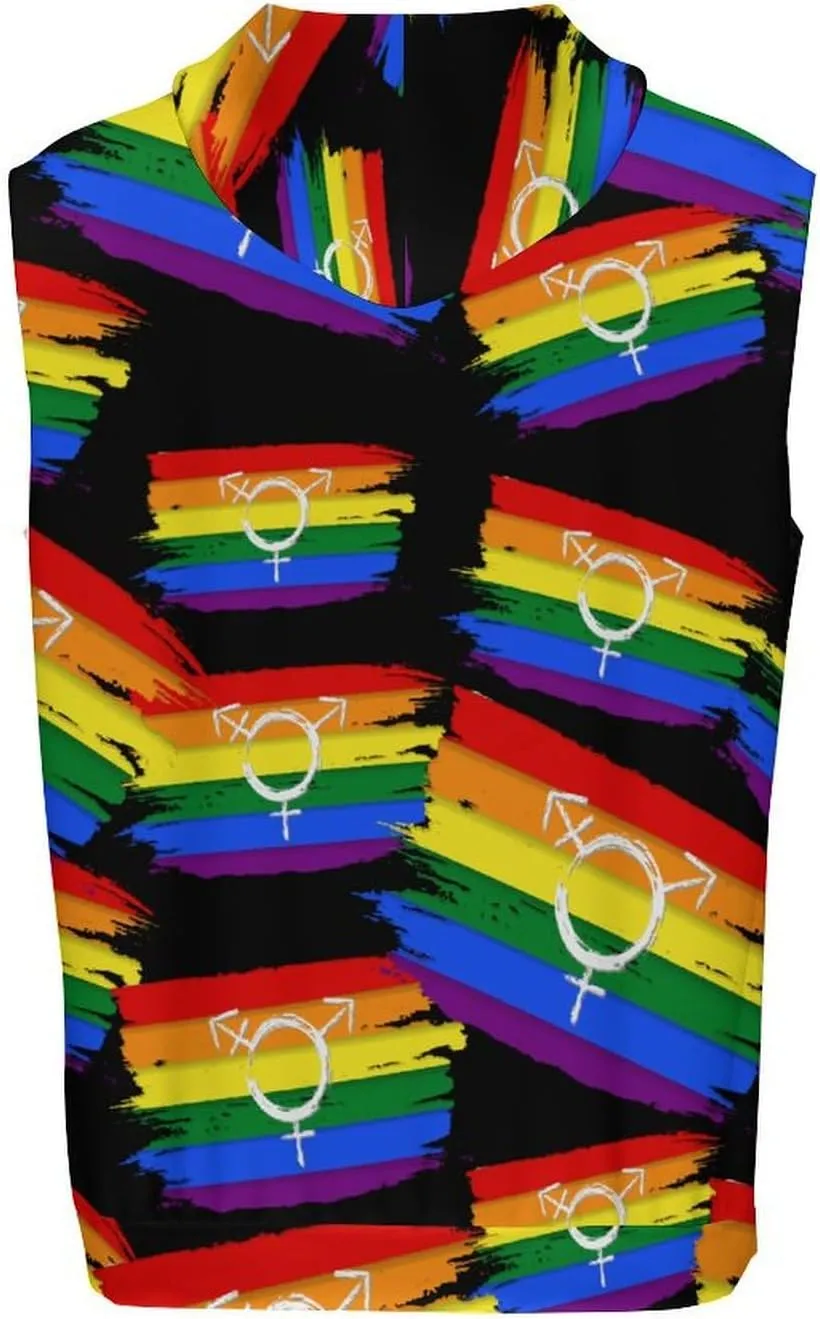 Watercolor Rainbow Spectrum Flag Men's Workout Tank Tops Sleeveless Running Shirts With Hoodie Workout Hooded