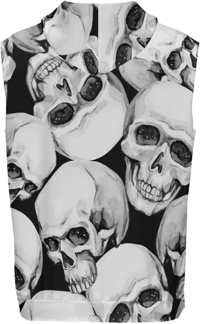 Watercolor Skull Men's Workout Tank Tops Sleeveless Running Shirts With Hoodie Workout Hooded