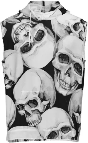 Watercolor Skull Men's Workout Tank Tops Sleeveless Running Shirts With Hoodie Workout Hooded