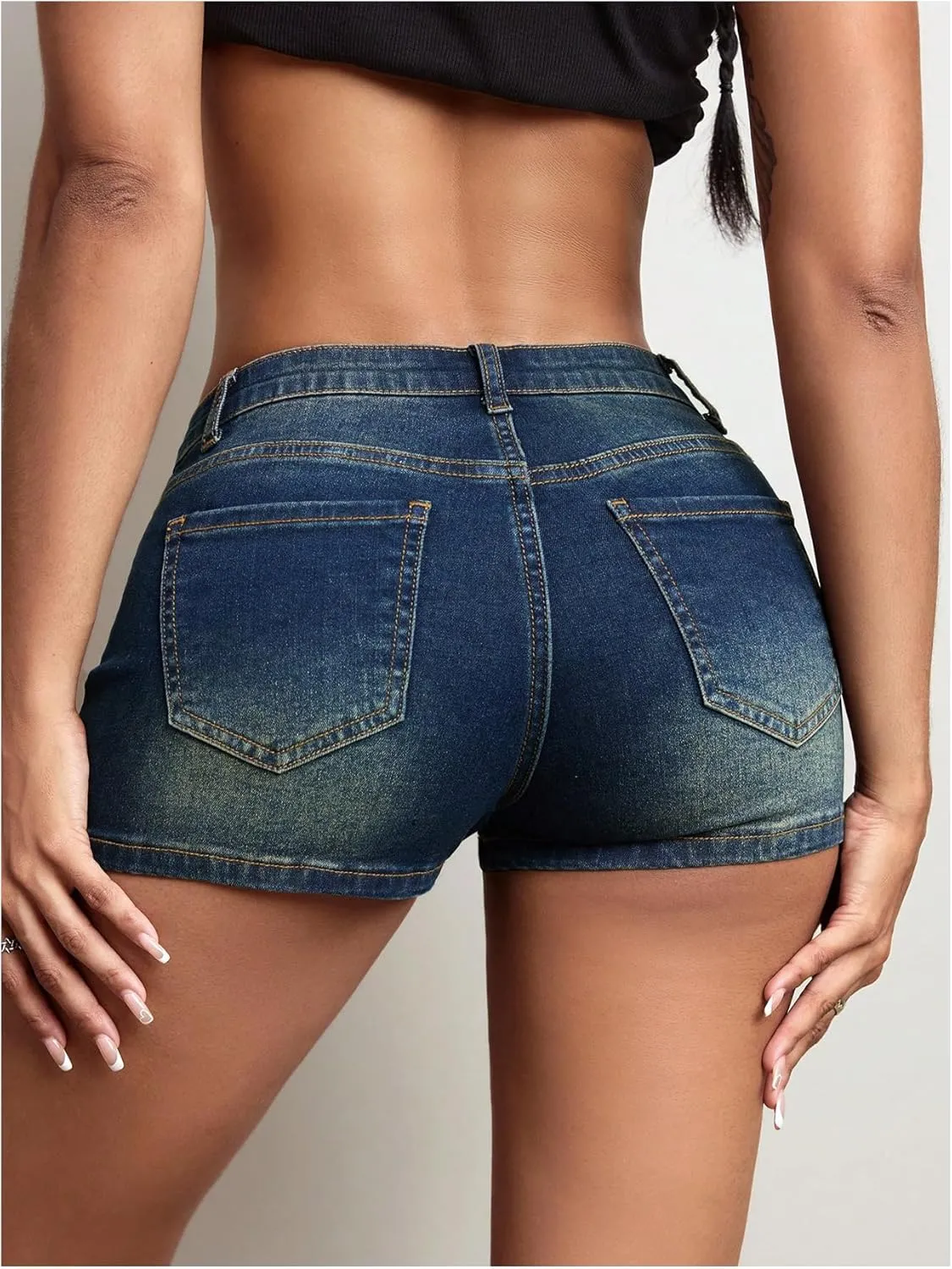 WDIRARA Women's Low Waist Button Skinny Denim Shorts Streetwear Stretch Shorts