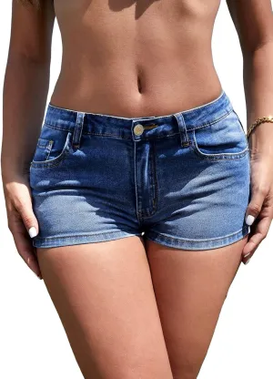 WDIRARA Women's Low Waist Button Skinny Denim Shorts Streetwear Stretch Shorts