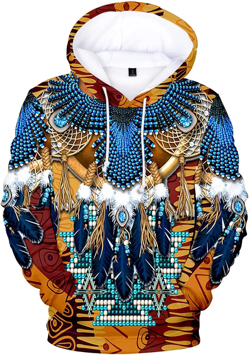 WENKOMG1 Mens Ethnic Printed Hoodies Long Sleeve Winter Fall American Indian Sweatshirt Native Style Graphic Pullover
