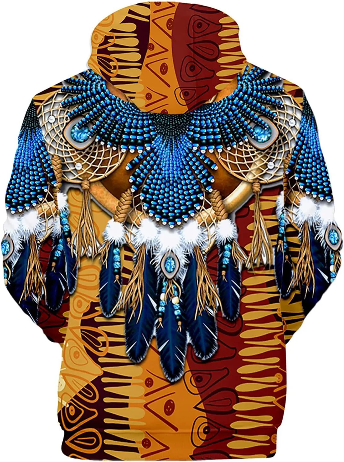 WENKOMG1 Mens Ethnic Printed Hoodies Long Sleeve Winter Fall American Indian Sweatshirt Native Style Graphic Pullover