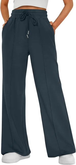 Wide Leg Sweatpants Women Baggy Oversized High Waist Cotton Joggers Drawstring Lightweight Lounge Pants with Pockets