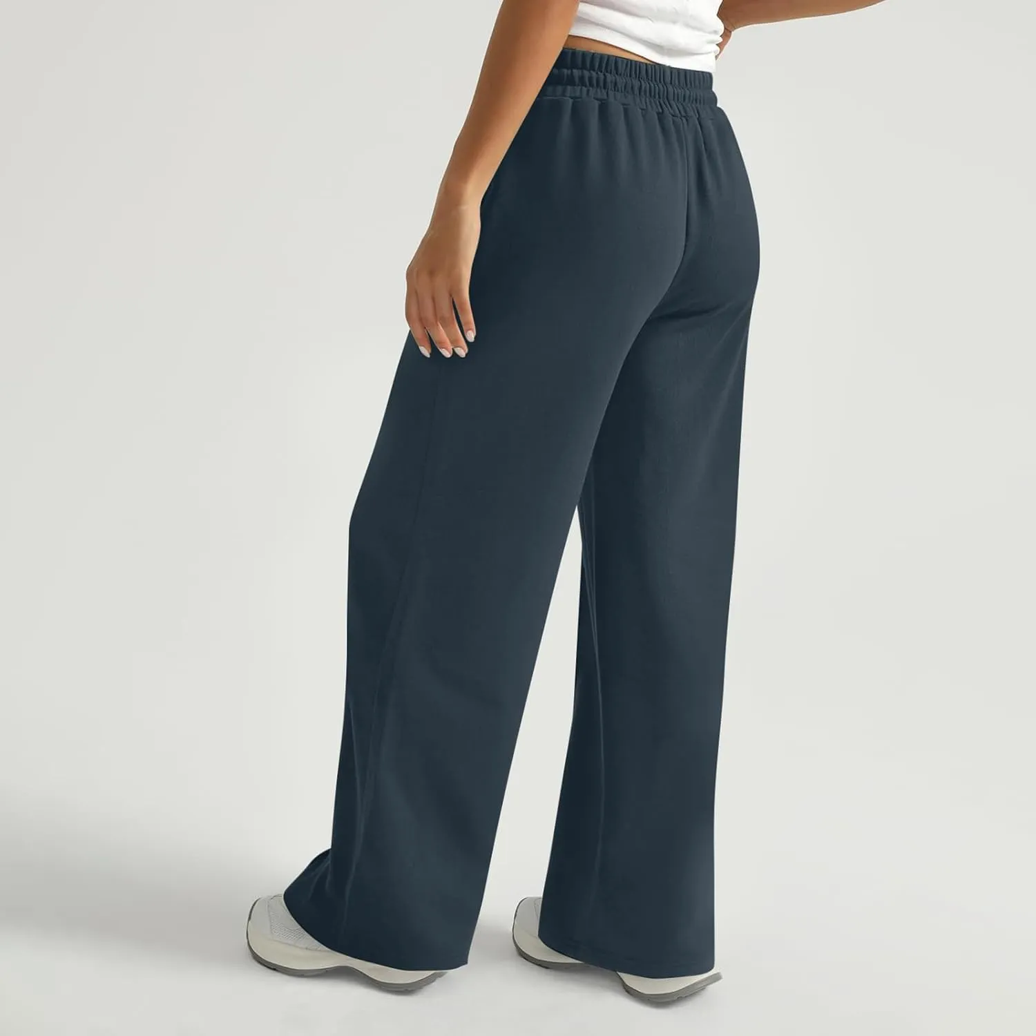 Wide Leg Sweatpants Women Baggy Oversized High Waist Cotton Joggers Drawstring Lightweight Lounge Pants with Pockets