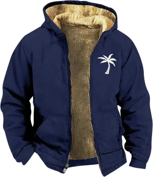 Winter Coat Men With Hood Fleece Lined Zipper Graphic Coat Heated Heavy Big And Tall Jacket