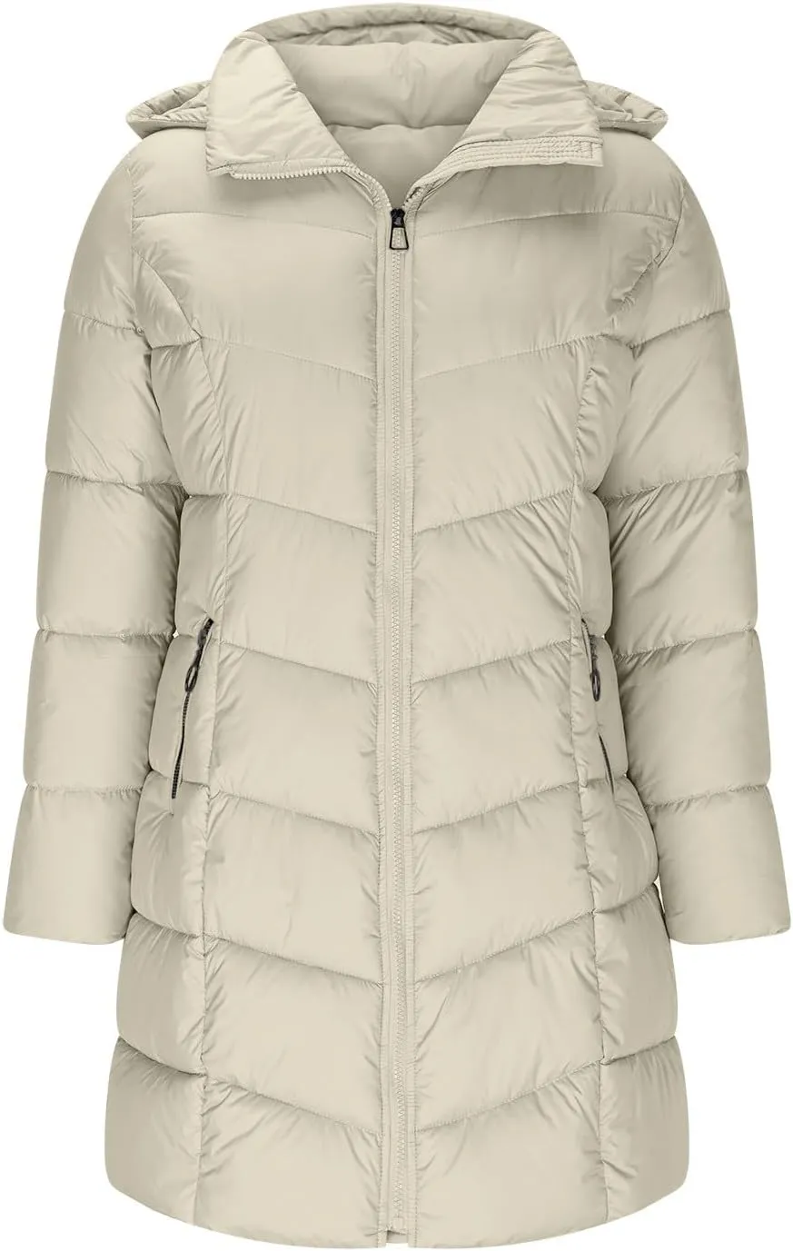 Winter Coats for Women Quilted Down Jacket Full Zip Puffer Coat Thicken Hooded Outerwear Casual Fleece Lined Coat